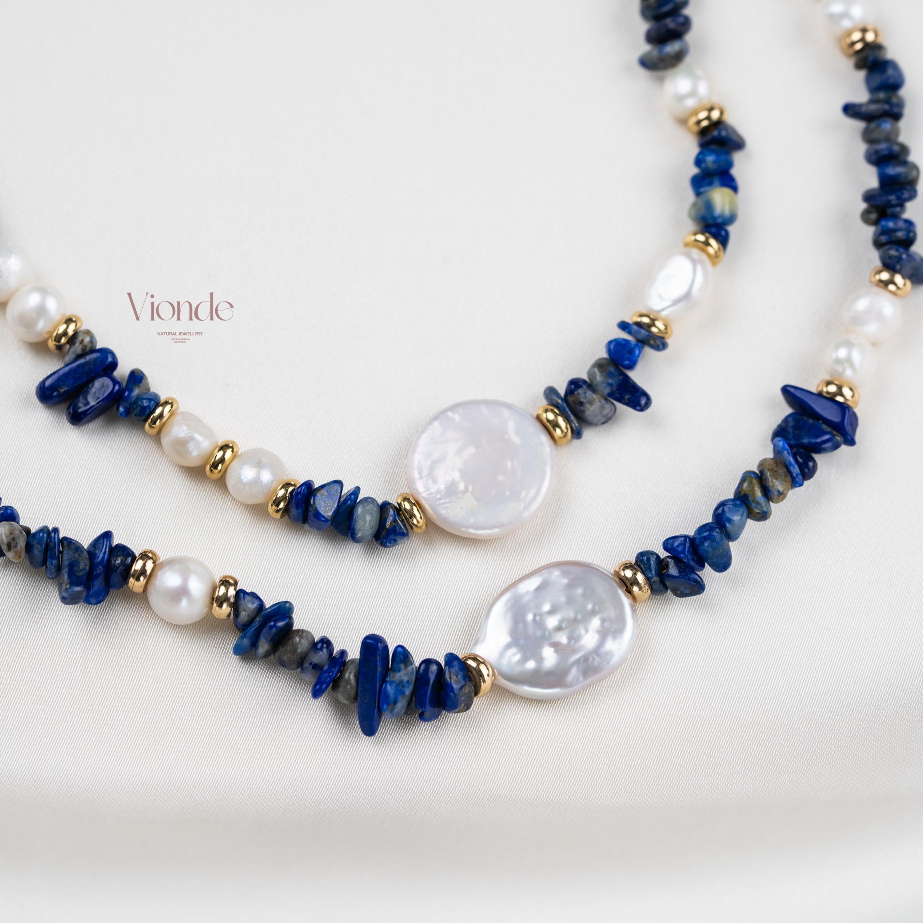 Lapis Lazuli Pearl Necklace Bracelet Set