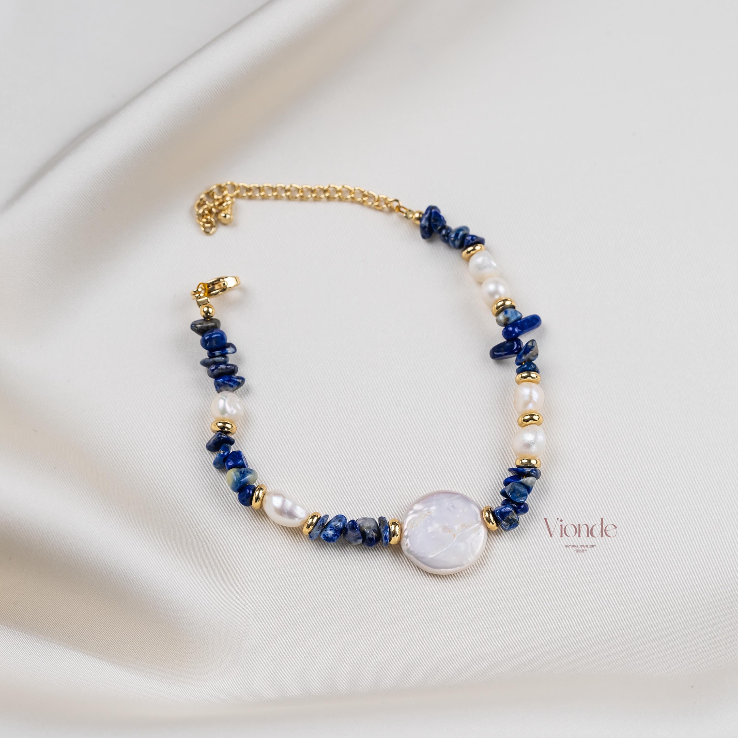 Lapis Lazuli Pearl Necklace Bracelet Set