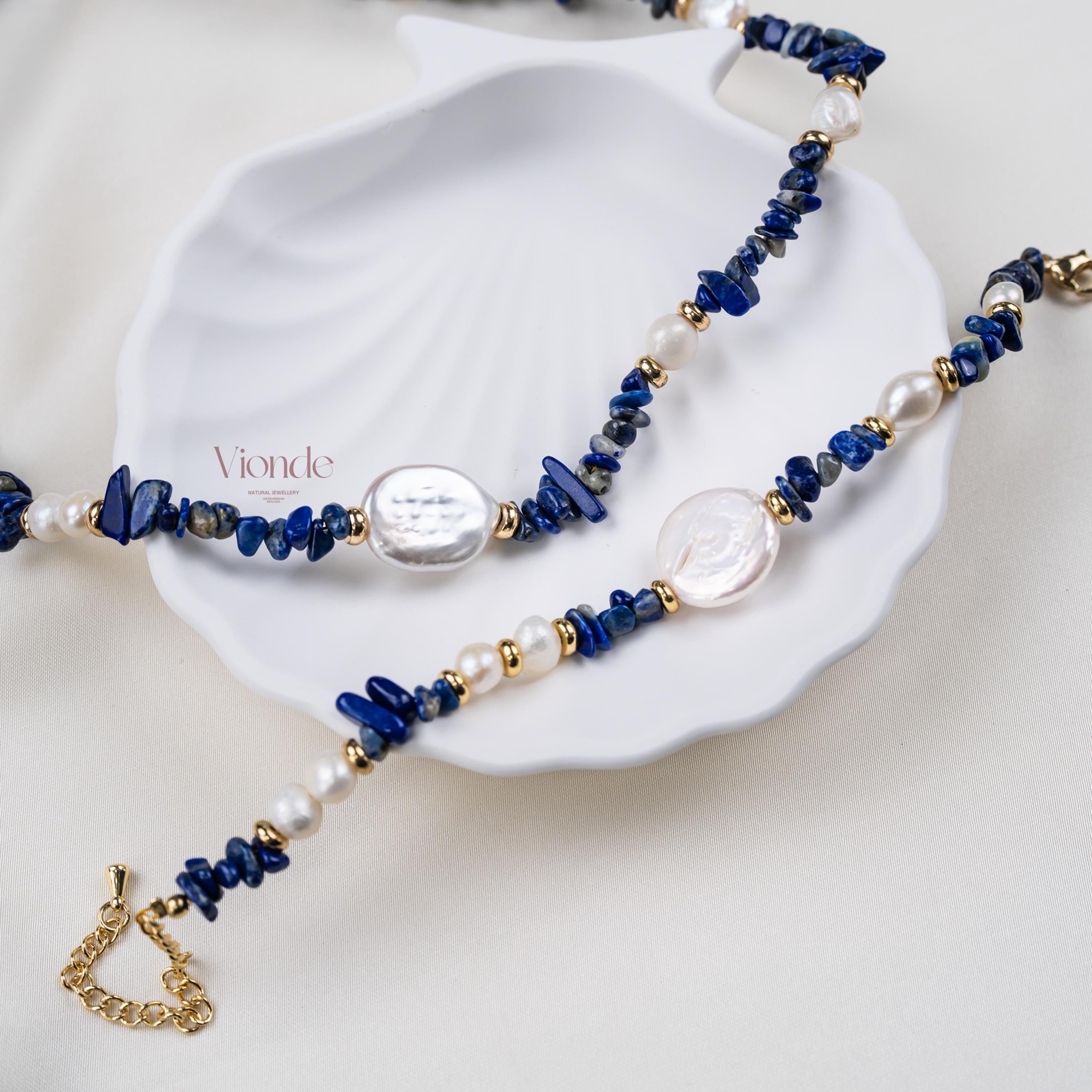Lapis Lazuli Pearl Necklace Bracelet Set