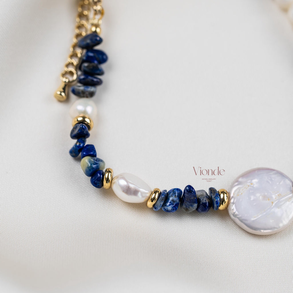 Lapis Lazuli Pearl Necklace Bracelet Set