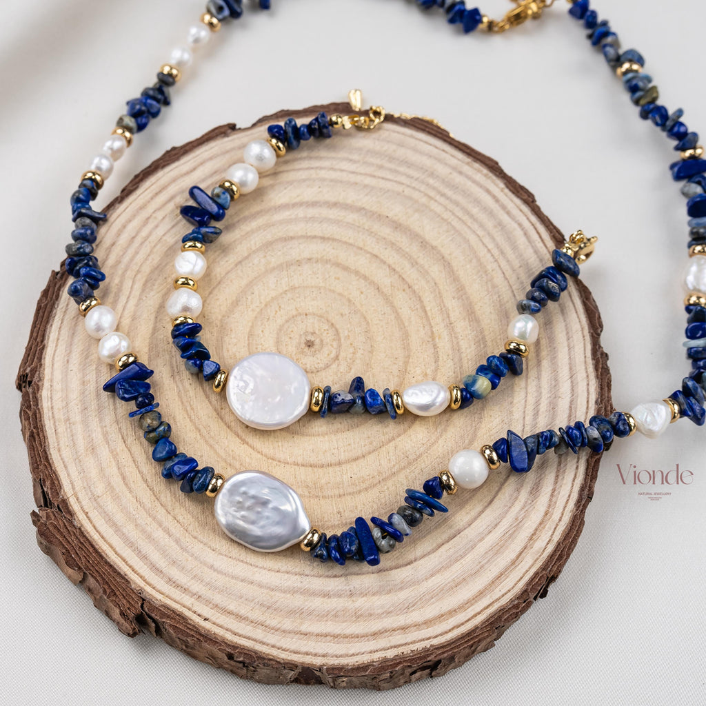 Lapis Lazuli Pearl Necklace Bracelet Set